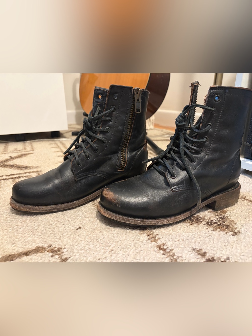 Freebird Manchester SIZE 8 Black Leather Lace-Up Combat Bootie with Side Zipper - Picture 8 of 10